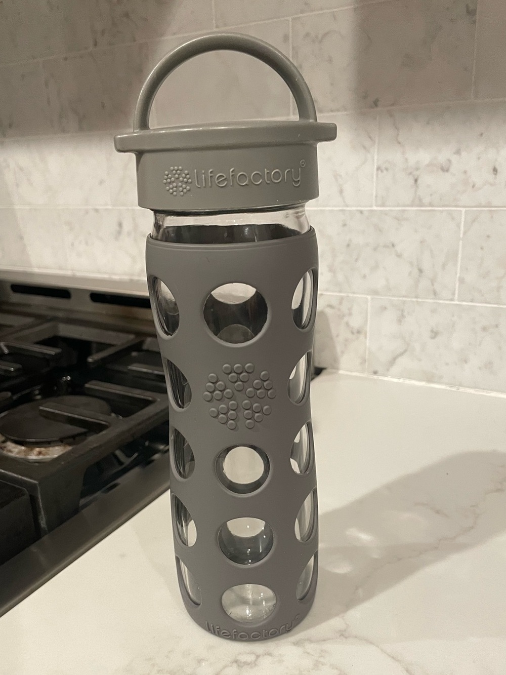 Lifefactory Gray Glass Water Bottle with Protective Sleeve, 400ml
